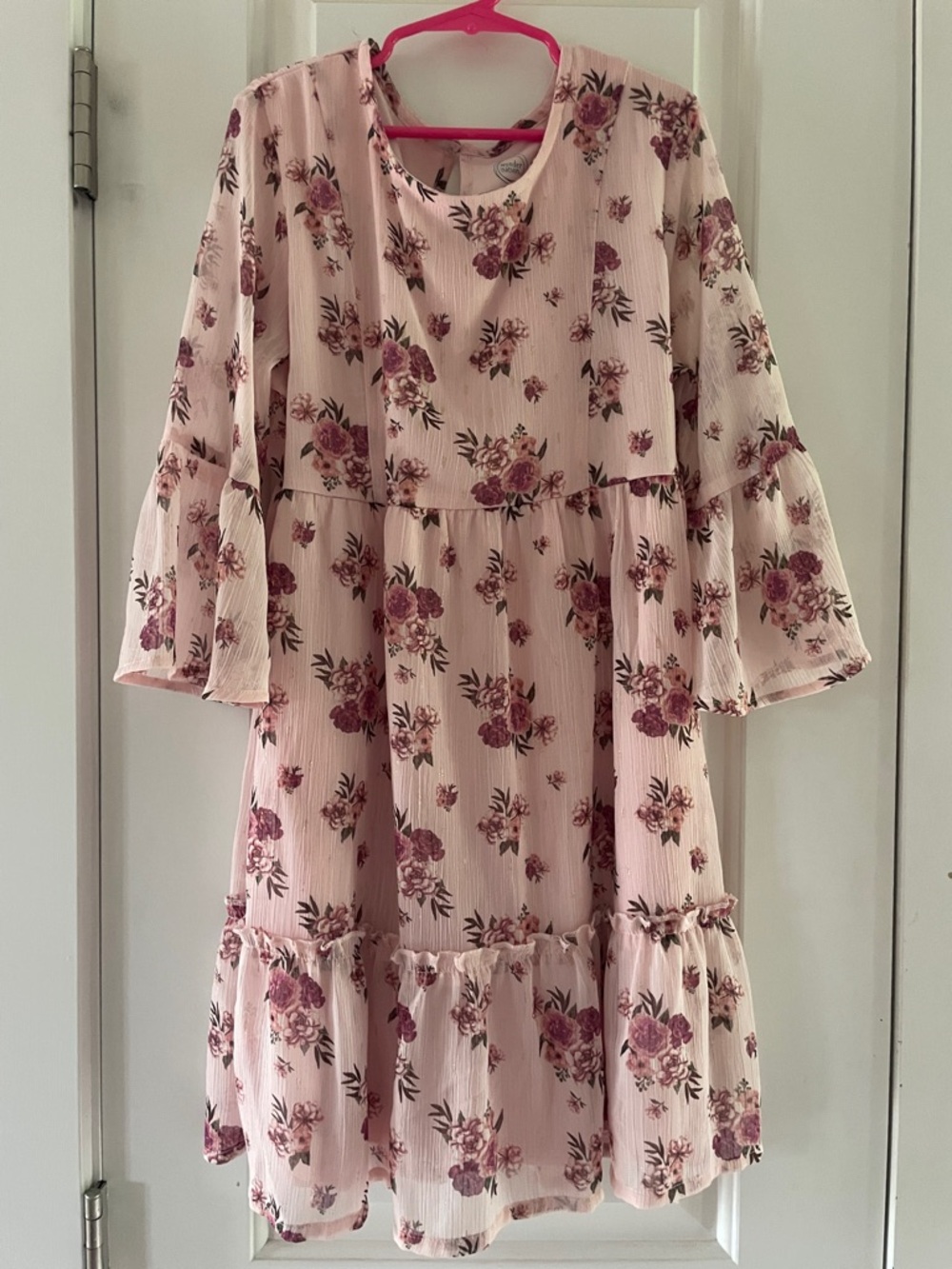 wonder nation Pink Floral Ruffle Tiered Dress with Bell Sleeves